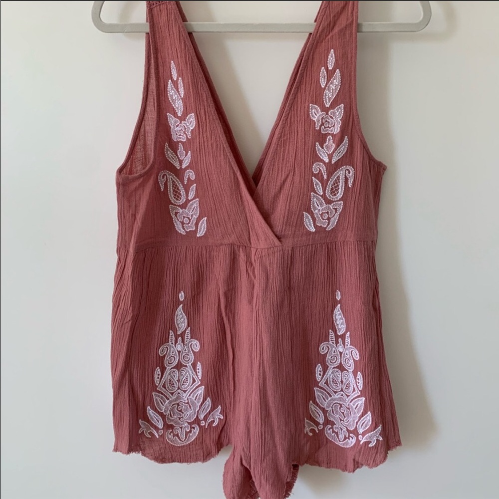 Free People Pink Embroidered Romper XS